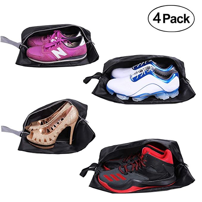YAMIU Travel Shoe Bags Set of 4 Waterproof Nylon with Zipper for Men & Women (Black) | Amazon (US)