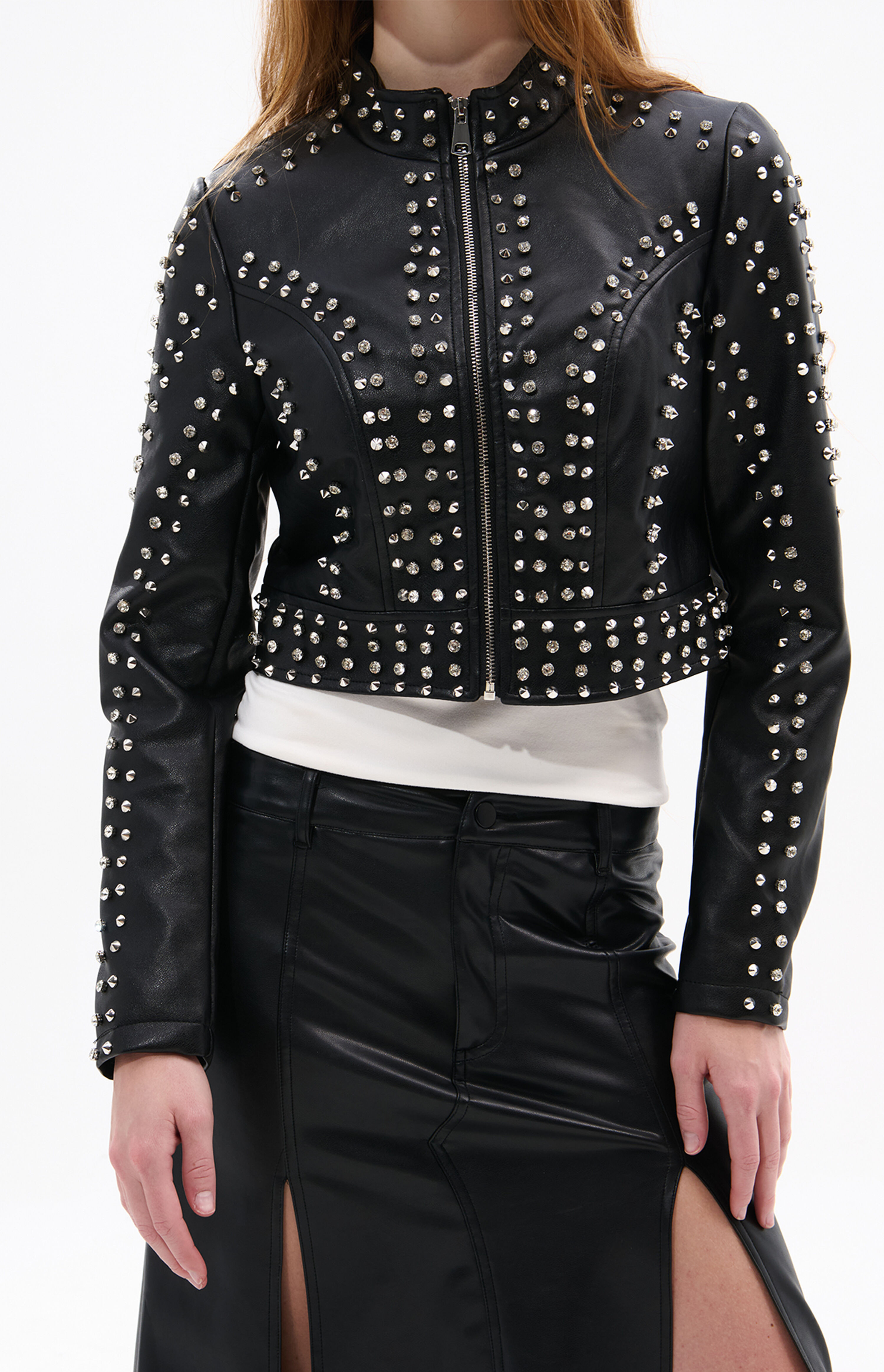 AZALEA WANG Silvia Crystal Faux Leather Moto Jacket | PacSun