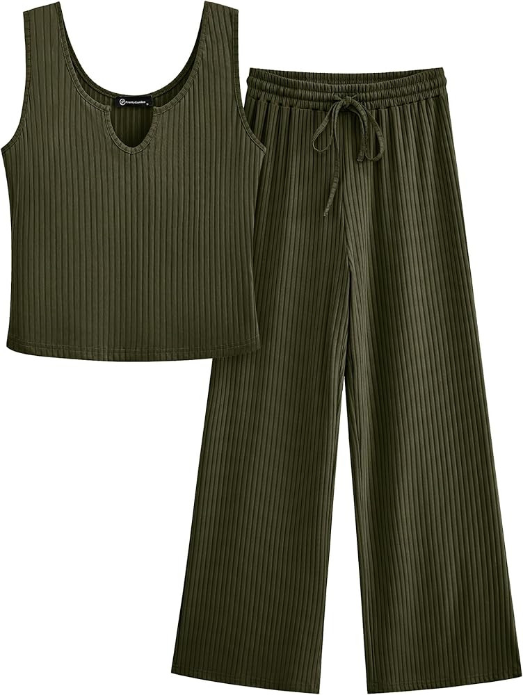 PRETTYGARDEN Womens 2 Piece Outfits Sweatsuits Tank Scoop Neck Tracksuits | Amazon (US)