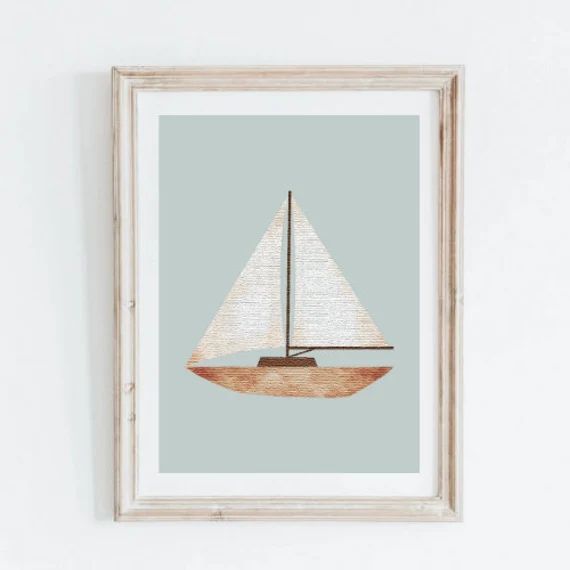 Sailboat Digital Download. Sailboat Art Print. Coastal Nursery - Etsy | Etsy (US)