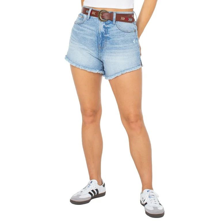 Celebrity Pink Juniors Basic Ultra High Rise Fray Belted Shorts | Walmart (US)