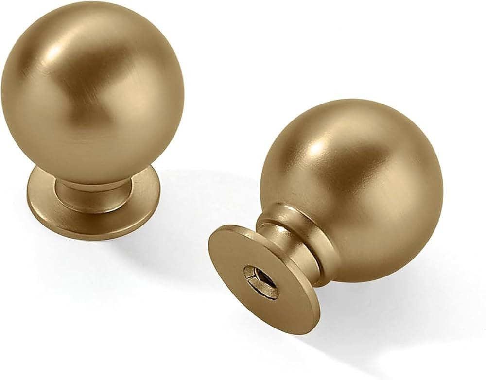 2 Pack 1-1/4 Inch Solid Brushed Brass Cabinet Knobs Large Heavy Duty Gold Drawer Knobs Kitchen Ca... | Amazon (US)