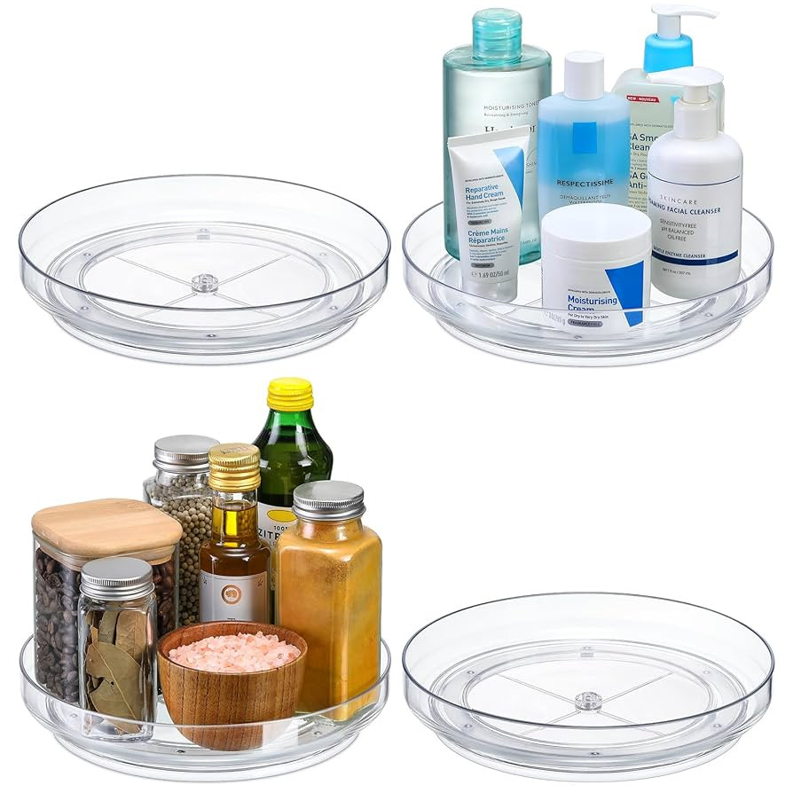 4 Pack 9 Inch Clear Acrylic Lazy Susan, Non-Skid Turntable Organizer for Cabinet, Kitchen, Pantry... | Amazon (US)