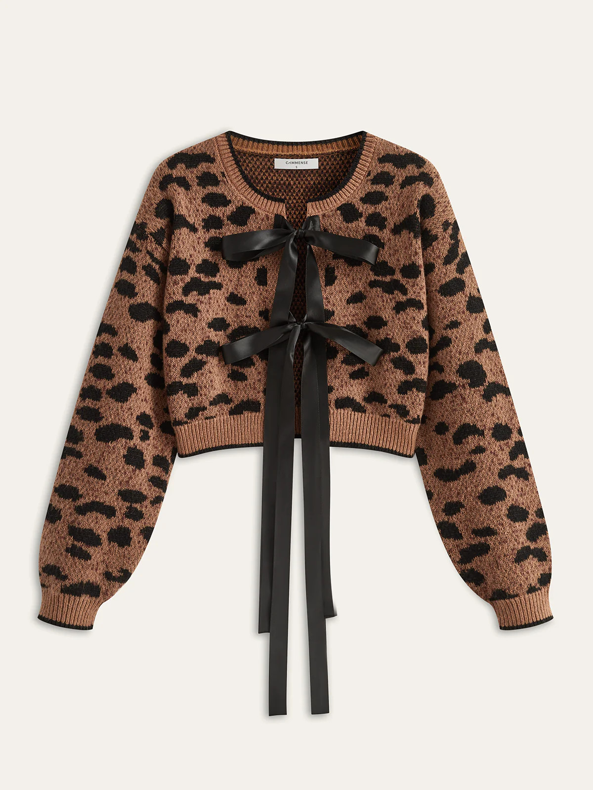 Leopard Print Bow Tie Cardigan | Commense