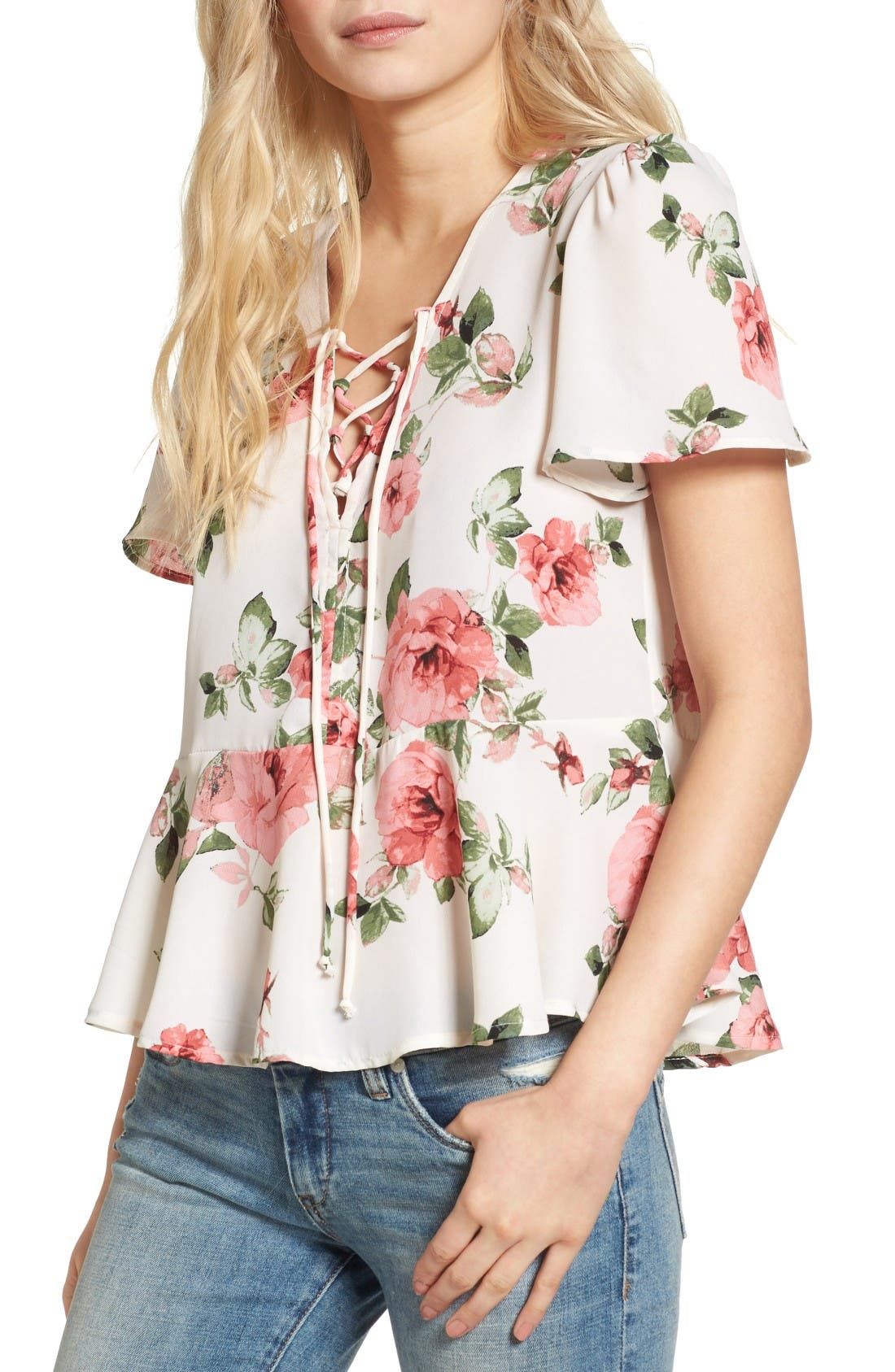 Print Lace-Up Top | Nordstrom