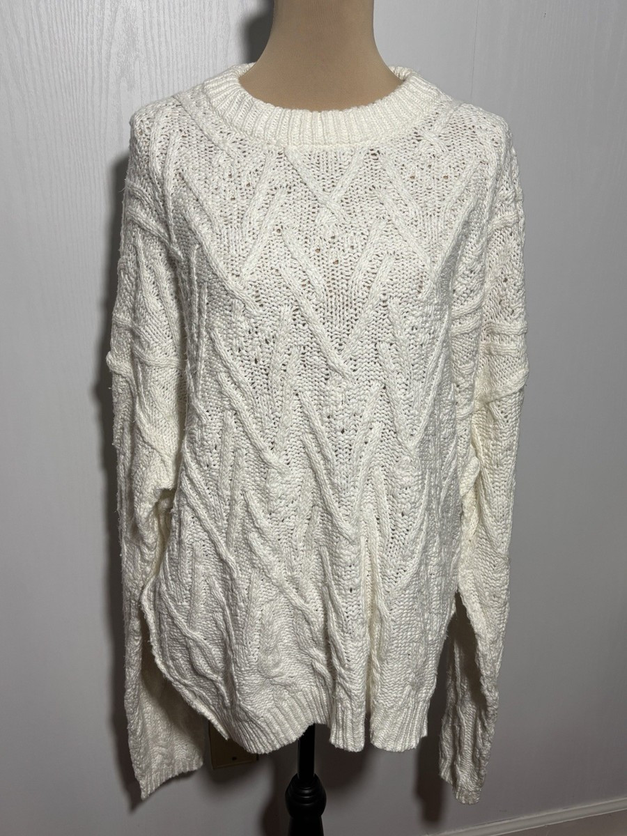 Free People Isla Sweater Women's Large Ivory White Chunky Cable Tunic Oversized | eBay US