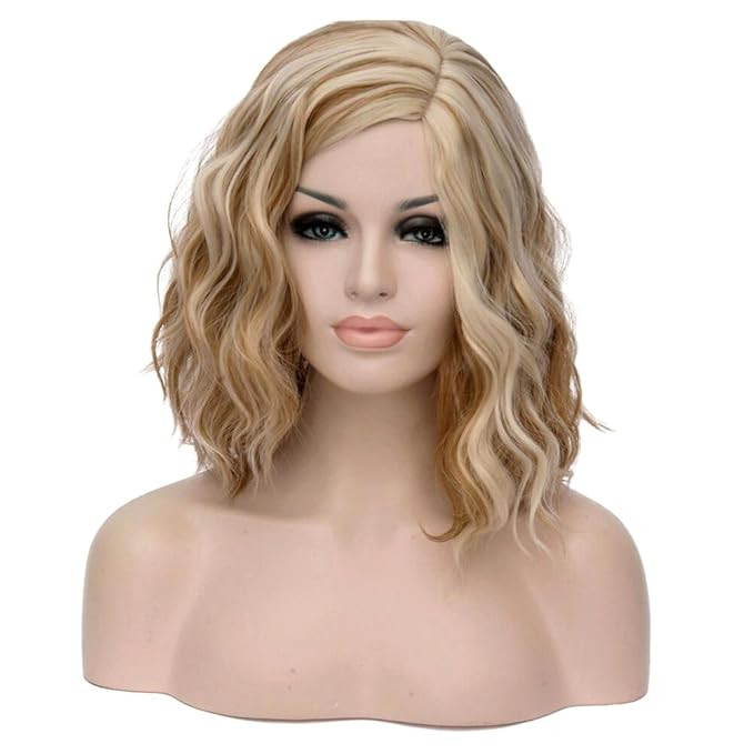 BERON 14" Women Girls Short Curly Bob Wavy Wig Body Wave Halloween Cosplay Daily Party Wigs (Blon... | Amazon (US)