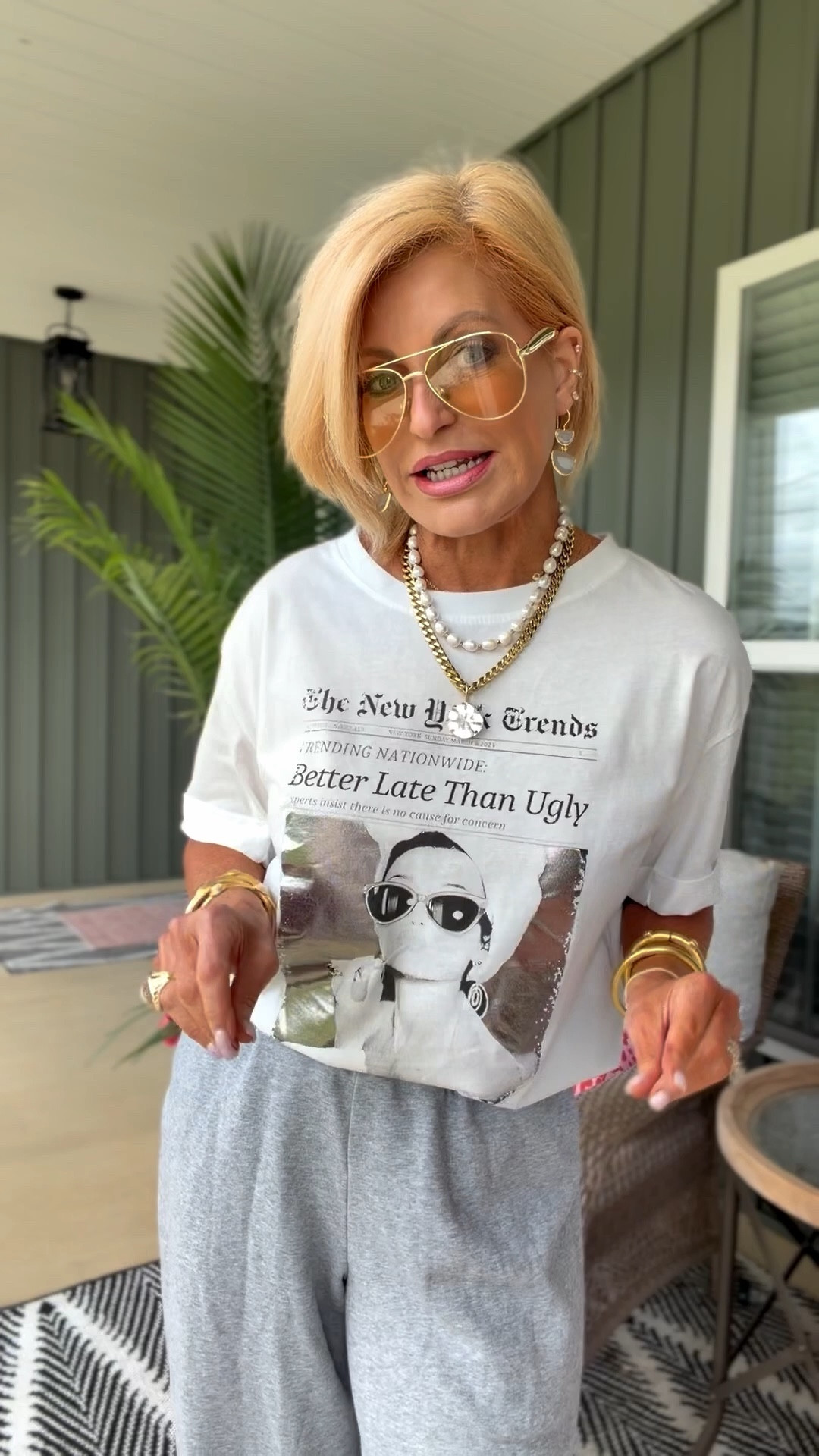 Links are below just click on to shop  My tee is from Italy & one size.  I’m
wearing a small in my beach joggers 

#LTKOver40 #LTKActive #LTKMothersDay