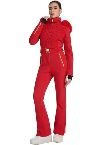 Women's One Piece Ski Suit Waterproof Snowsuits Insulated Snowboard Snow Suits Jacket Outfits Slim Fit Jumpsuits(Red,M) | Amazon (US)