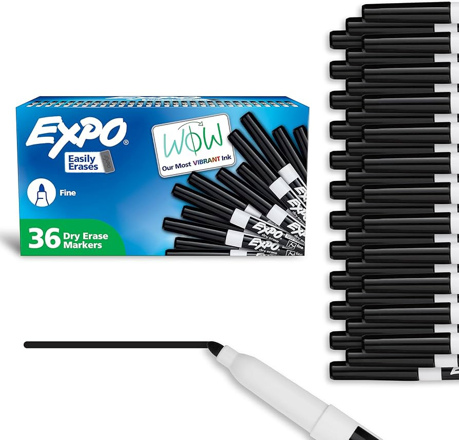 EXPO Dry Erase Markers, Low Odor Ink, Black, Fine Tip, 36 Count - Easily Erases, Ideal for Classr... | Amazon (US)