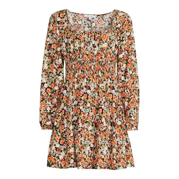 Liv & Lottie Juniors' Ditsy Floral Smocked Tiered Long Sleeve Dress | Walmart (US)