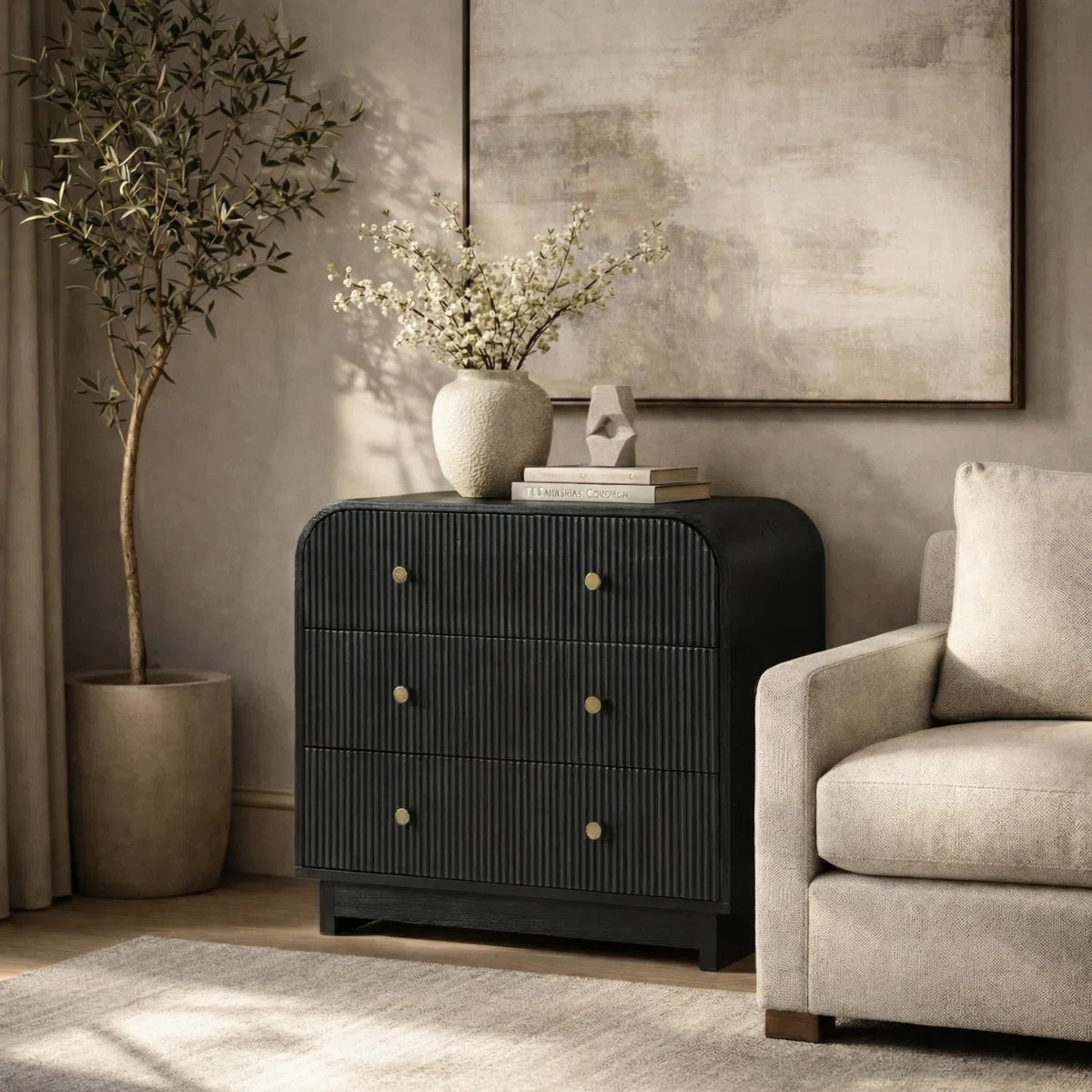 Melisa Modern 28"W 3-Drawer Fluted Curved End Table Simple Assemblly with Charging Station | Wayfair North America