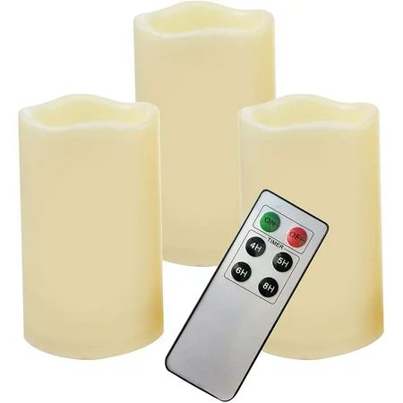 3-Pack Outdoor Flameless LED Battery Operated Candles with Remote Waterproof Flickering Electric Pil | Walmart (US)