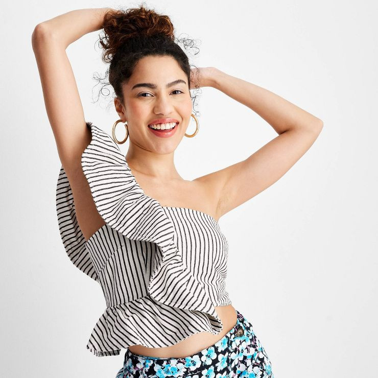 Women's Striped One Shoulder Top - Future Collective™ with Gabriella Karefa-Johnson Black/White | Target