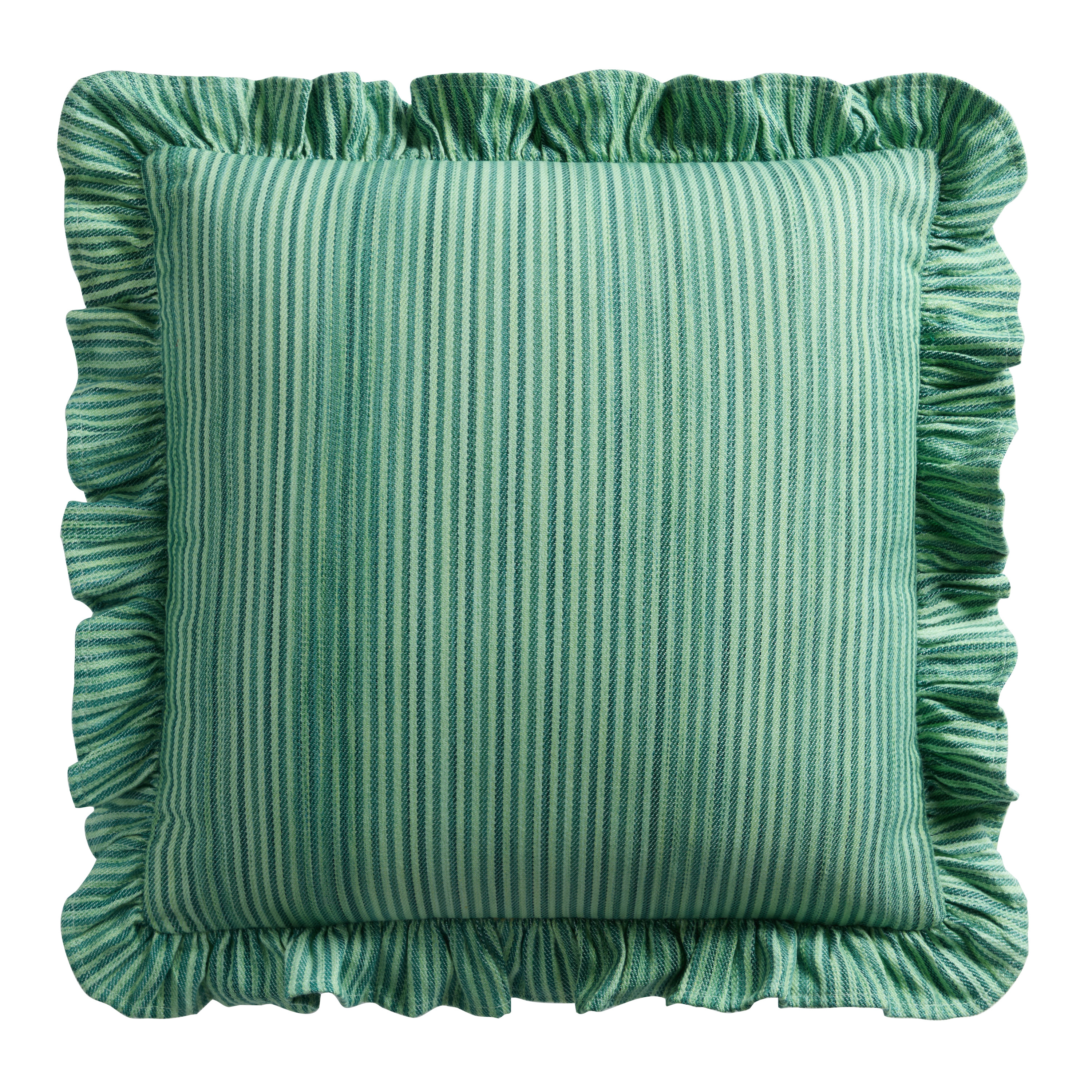 Railroad Stripe Ruffled Indoor Outdoor Throw Pillow | World Market