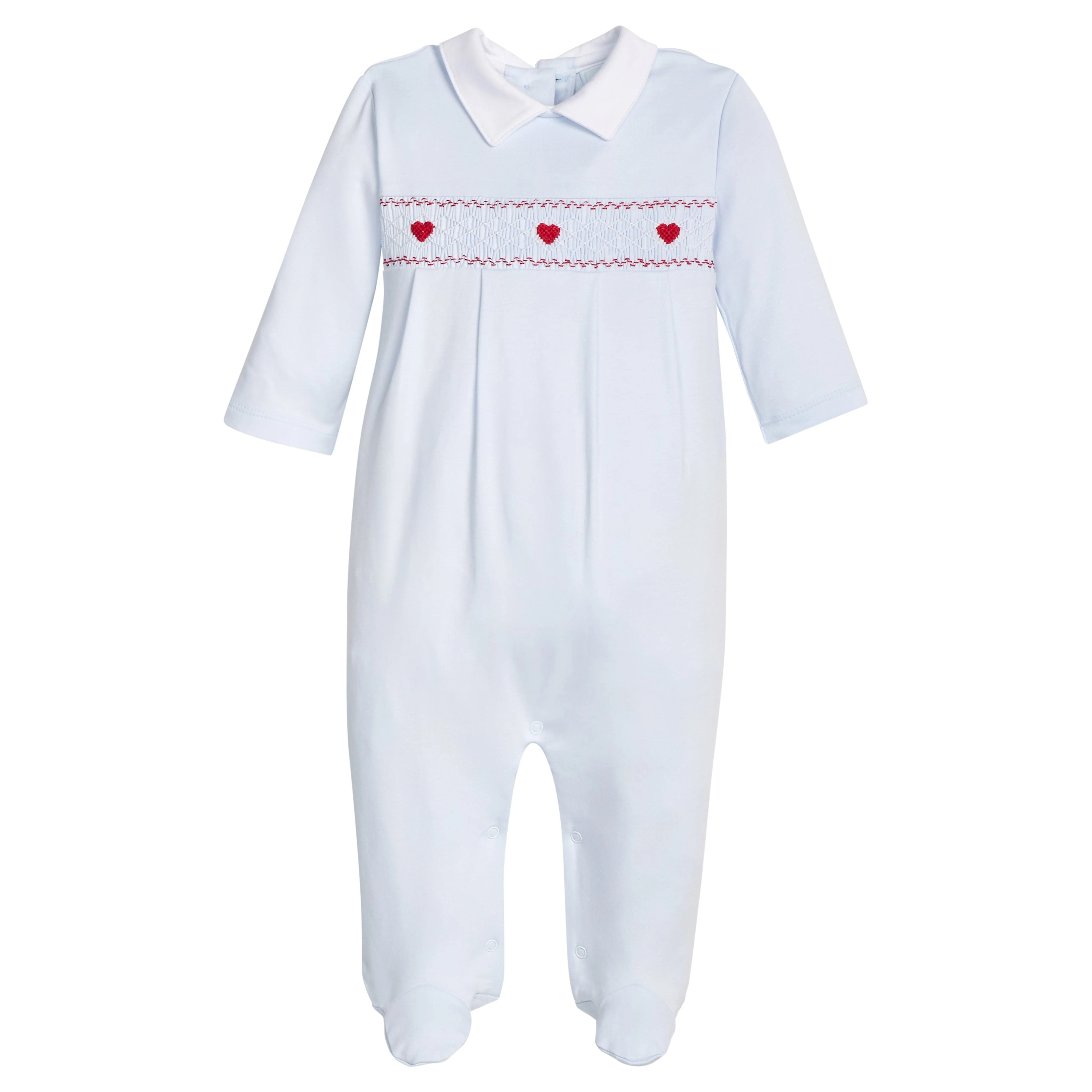Baby Boy's Smocked Footie - Blue Hearts | Little English | Little English