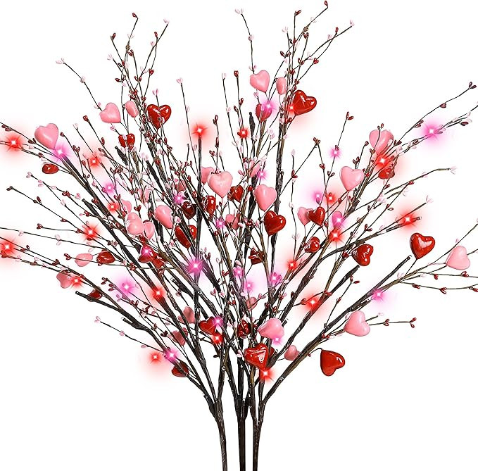 Sggvecsy 3Pcs 30" Valentine’s Day Heart Branches Tall Artificial Stems with Red and Pink Heart ... | Amazon (US)