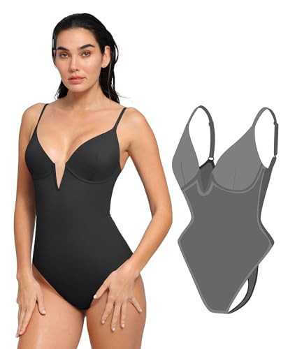 Popilush Tummy Control Swimsuits for Women Deep V Neck One Piece Shapewear Swimsuit Slimming Swimwear Built in Bra Black | Amazon (US)