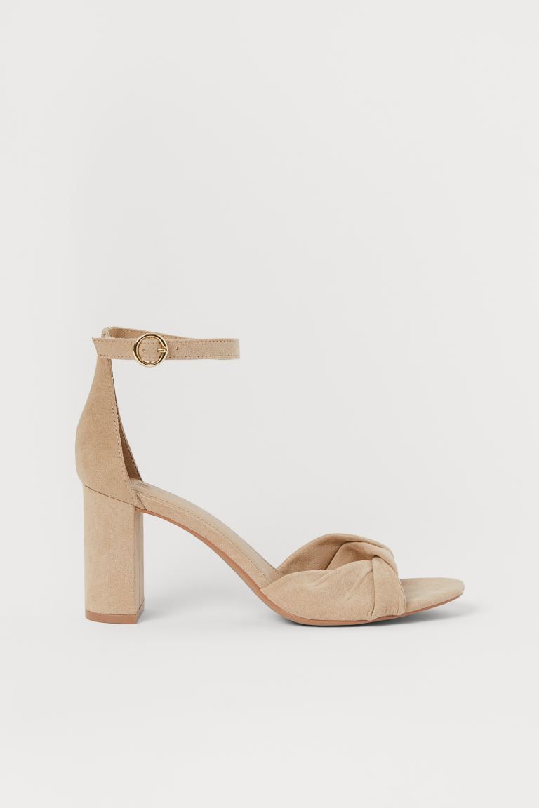 Sandals with a twisted detail at front, adjustable ankle strap with metal buckle, covered heels, ... | H&M (US + CA)