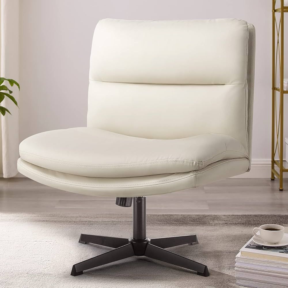 PUKAMI Armless Desk Chair No Wheels,PU Leather Criss Cross Legged for Home Office,Modern Swivel V... | Amazon (US)