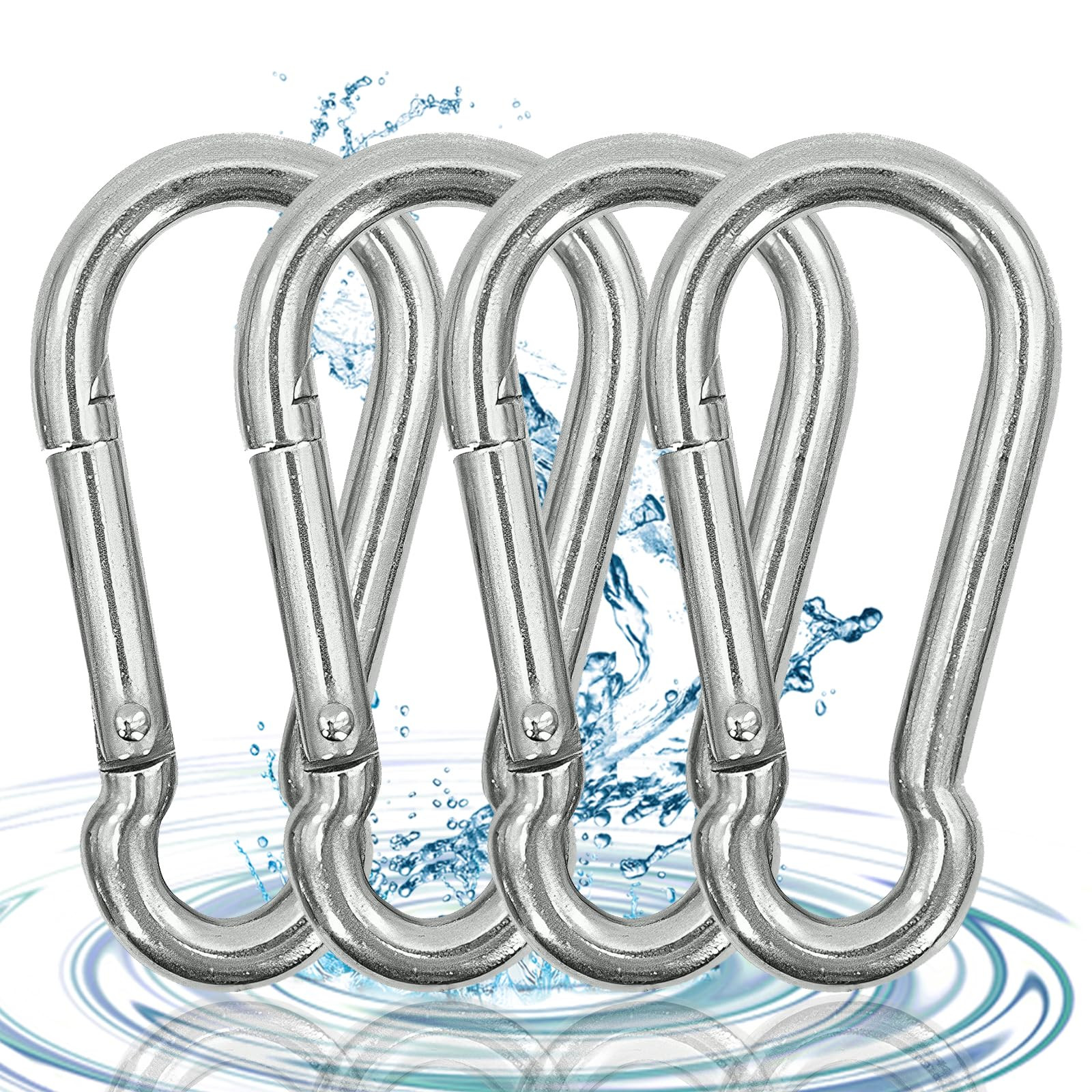 Carabiner Clip, 4 Pcs 304 Stainless Steel Carabiner Clip Heavy Duty, Snap Hook with Spring Clip S... | Amazon (UK)