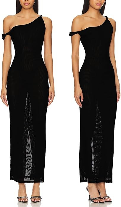 Women's One Shoulder Formal Dress with Back Slit Sexy Mesh Bodycon Maxi Dress One Twist Shoulder ... | Amazon (US)