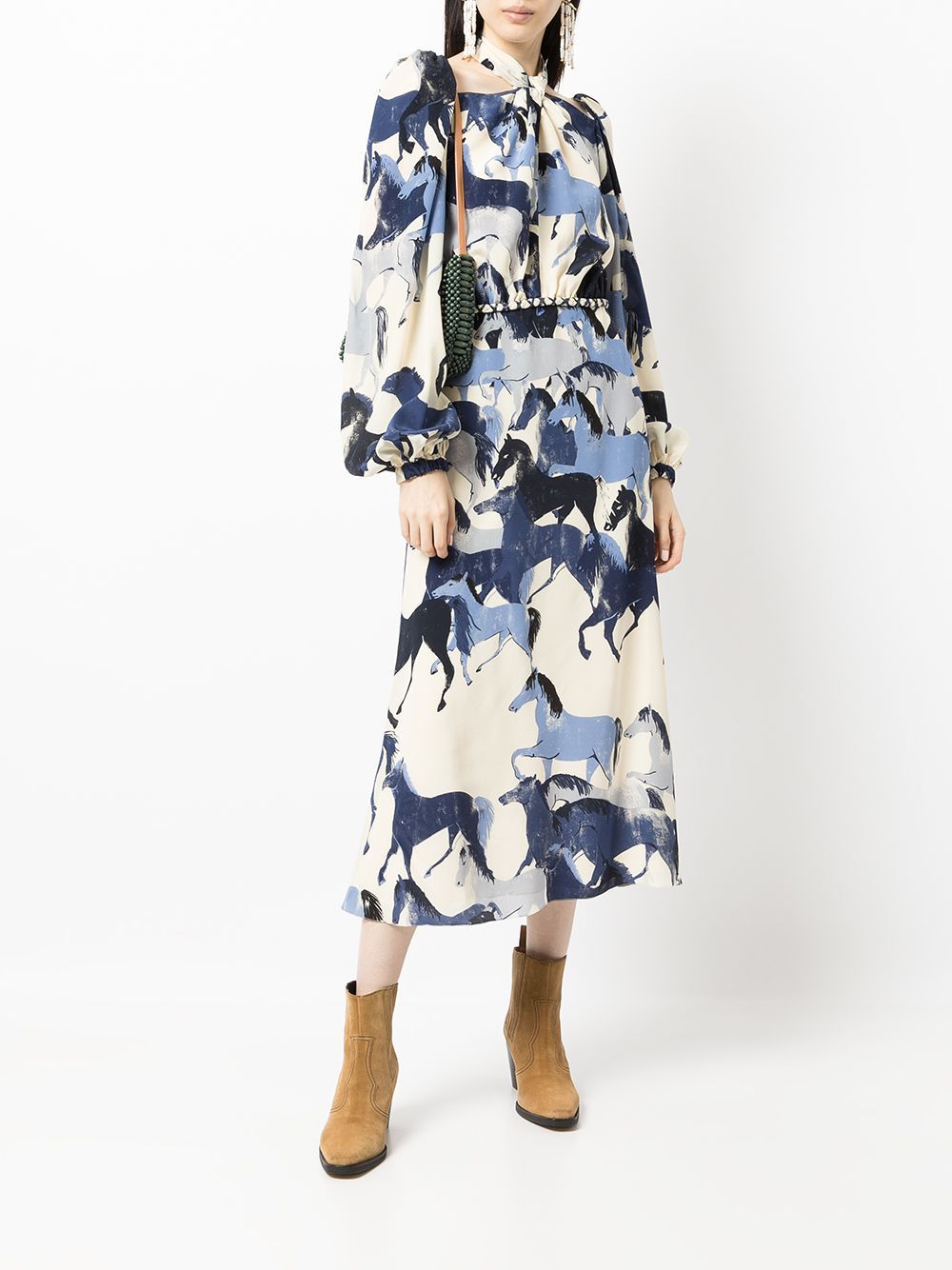 horse-print silk midi dress | Farfetch (US)