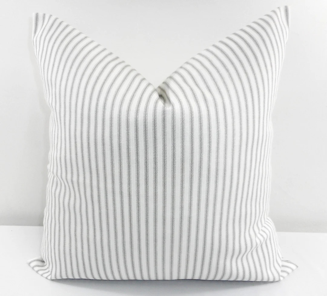 Ticking Stripe Pillow, Farmhouse Pillow Covers, Gray Ticking Pillow Covers, Farmhouse Decor - Ets... | Etsy (US)