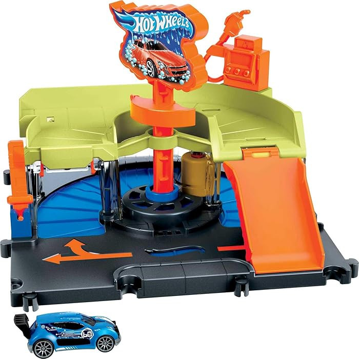 Hot Wheels City Toy Track Set, Downtown Express Car Wash Playset with 1:64 Scale Vehicle, Foam Ro... | Amazon (UK)