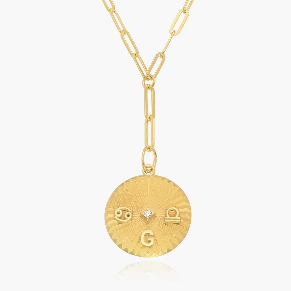 Tyra Initial And Zodiac Medallion Necklace With Diamond- Gold Vermeil | Oak & Luna (US)