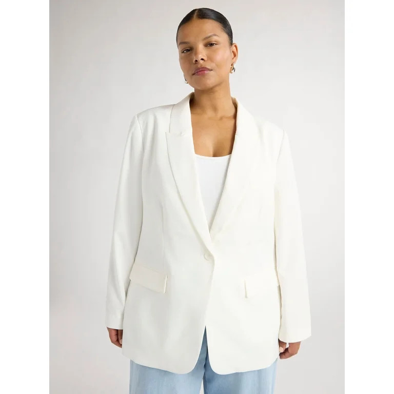 Scoop Women's & Women's Plus Crepe One Button Suit Blazer, Sizes XS-4X | Walmart (US)