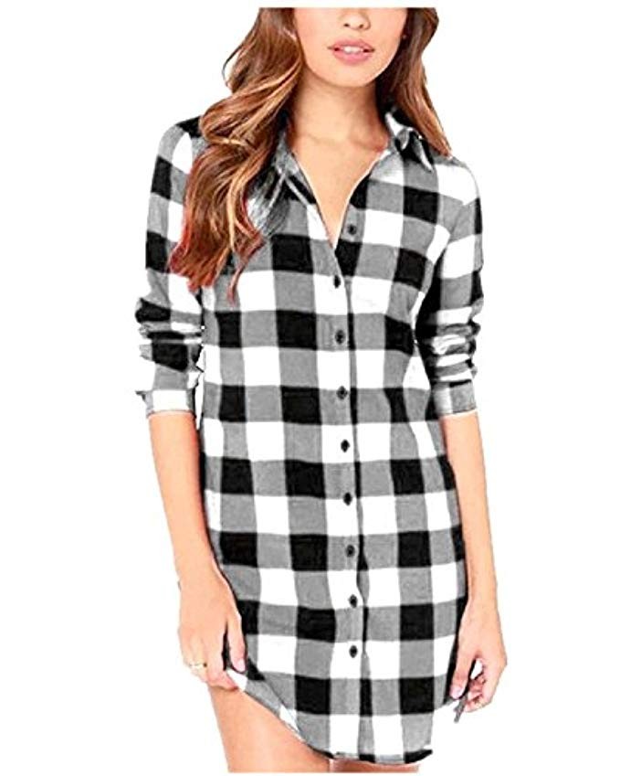 ZANZEA Women Blouses Tops Buffalo Check Plaid Long Sleeve Collar Neck Casual Button Down Shirts | Amazon (US)