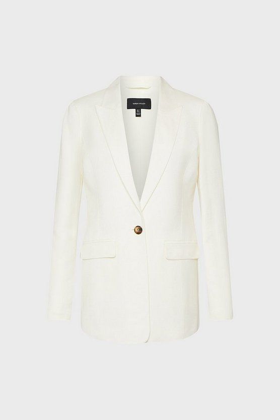 Linen Blend Single Breast Jacket | Karen Millen UK & IE