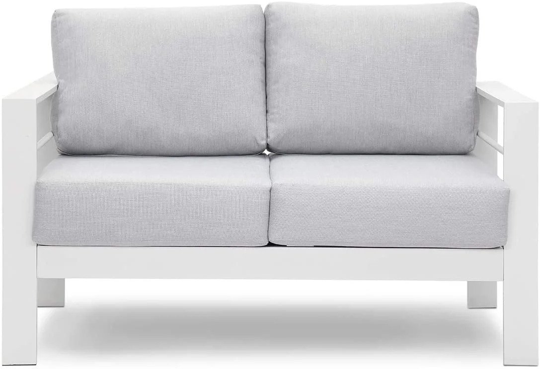 Patio Furniture Aluminum Loveseat, All-Weather Outdoor 2 Seats Sofa Couch, White Metal Chair with... | Walmart (US)