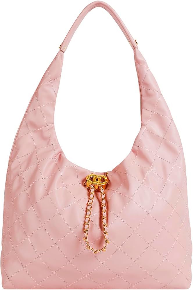 Quilted Leather Tote Handbag for Women, Soft Leather Slouchy Shoulder Bag | Amazon (US)