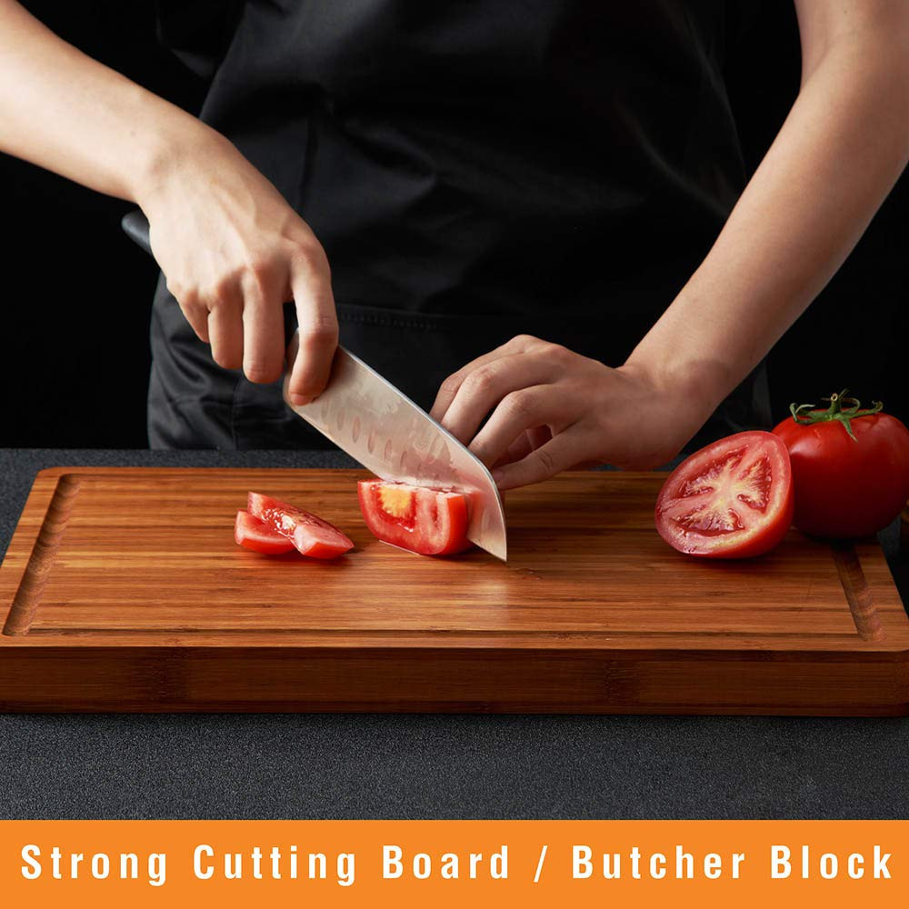 Bamboo Wood Cutting Board for Kitchen, 1" Thick Butcher Block, Cheese Charcuterie Board, with Sid... | Amazon (US)