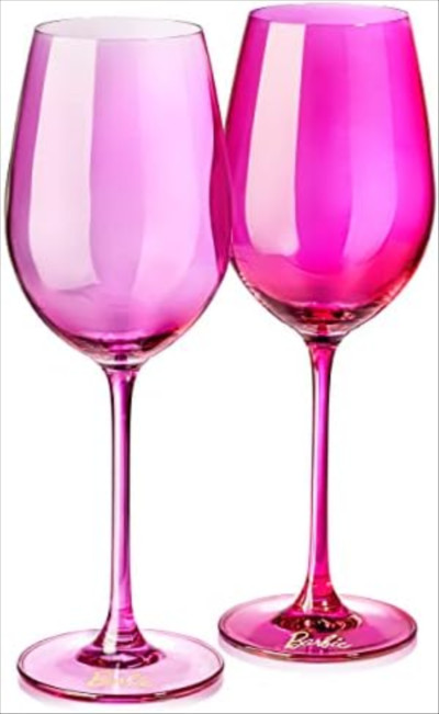 Barbie x Dragon Glassware Wine Glasses, Pink and Magenta Crystal Glass, Large Barware for Red and...