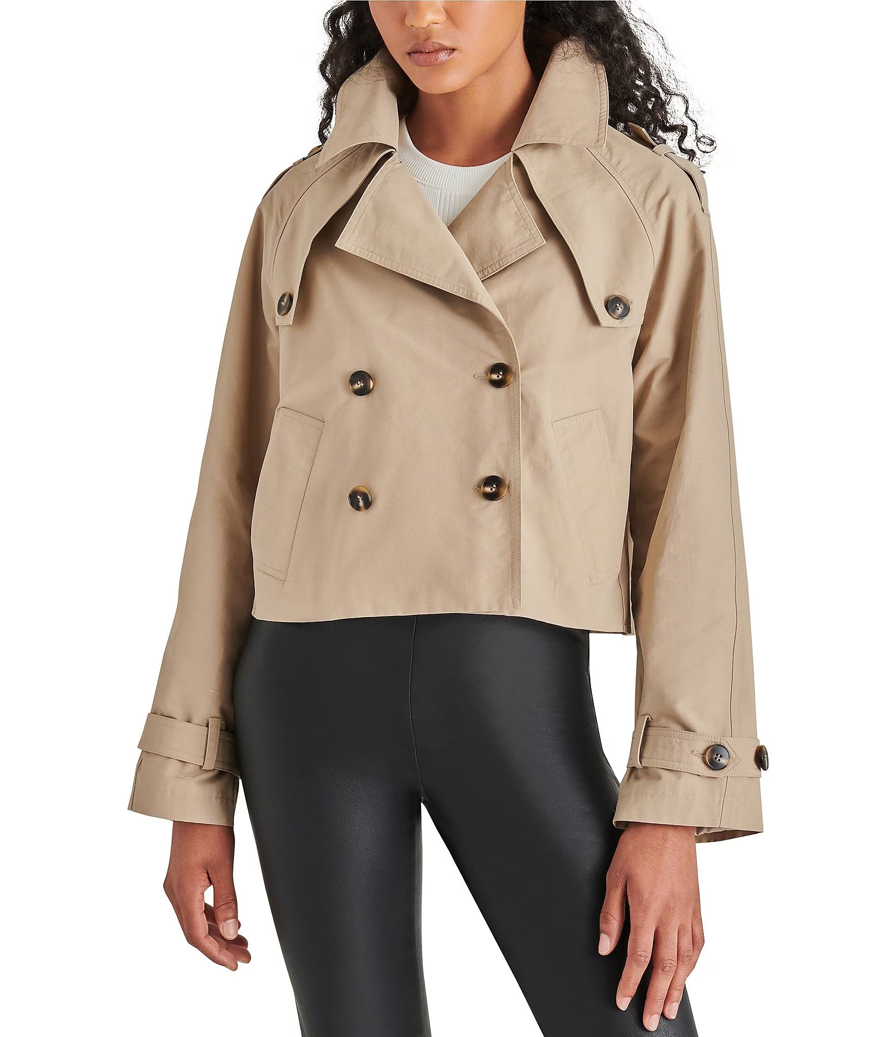 Sirus Cropped Double-Breasted Trench Jacket | Dillard's