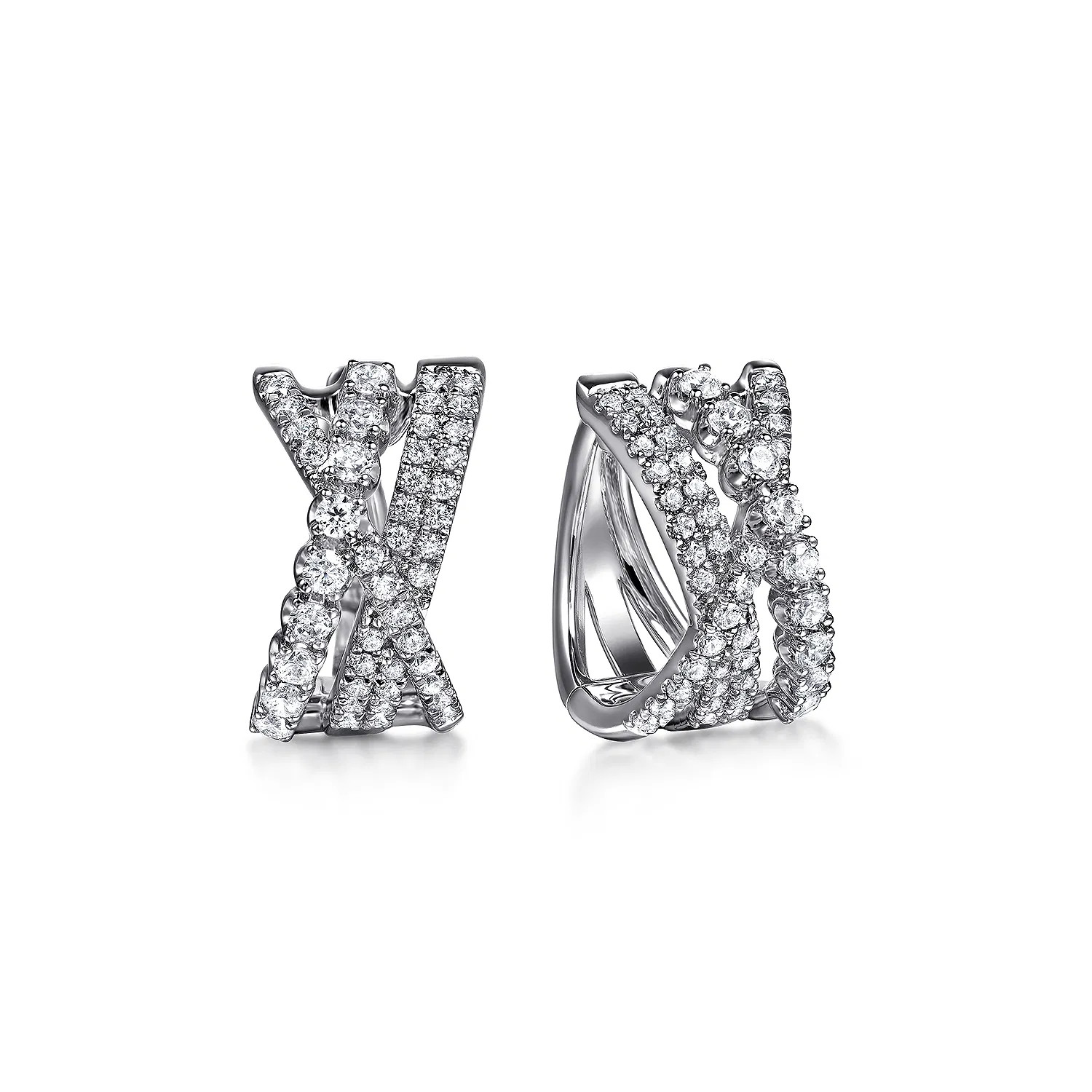 14K White Gold Diamond Criss Cross Huggie Earrings | Gabriel & Co. Fine Jewelry And Bridal