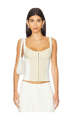 WeWoreWhat Ruched Cup Scoop Corset in Wood Ash & Ivory from Revolve.com | Revolve Clothing (Global)