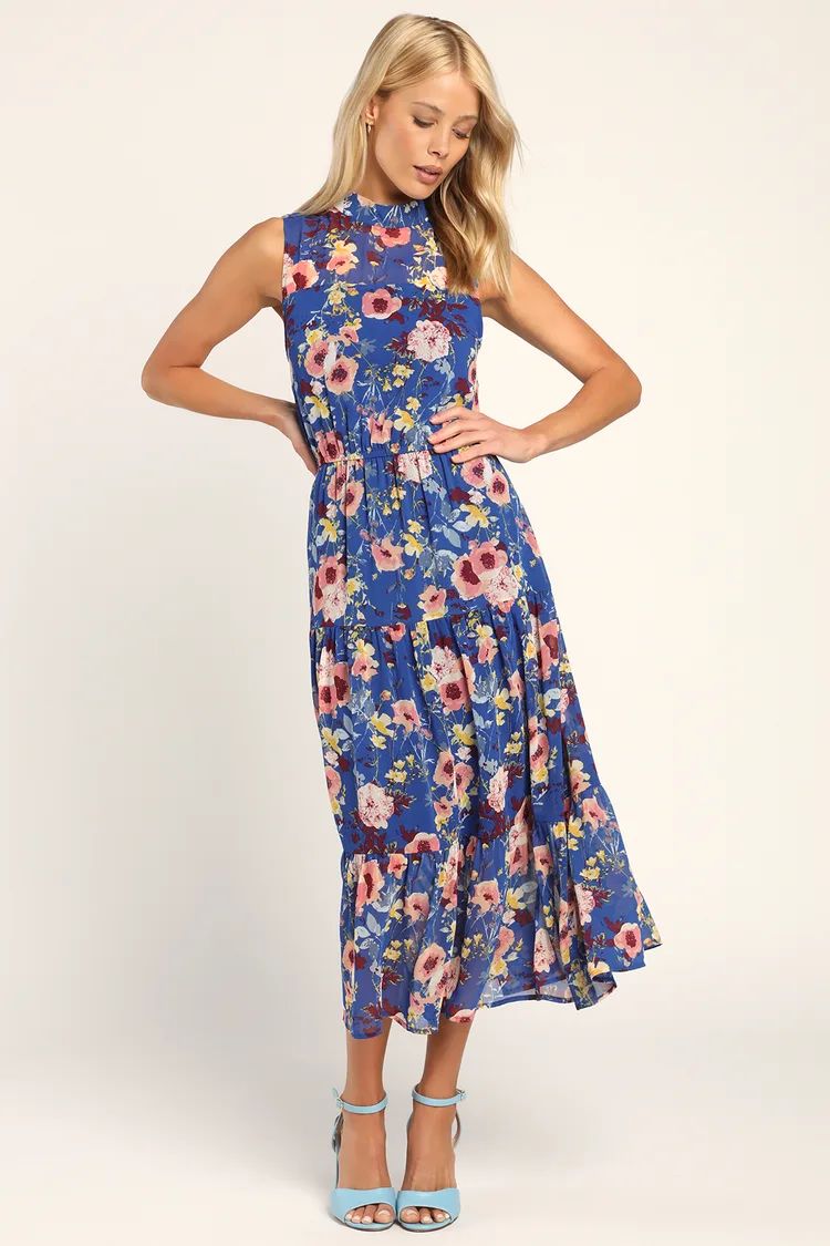 In My Dreams Blue Floral Print Midi Dress | Lulus (US)