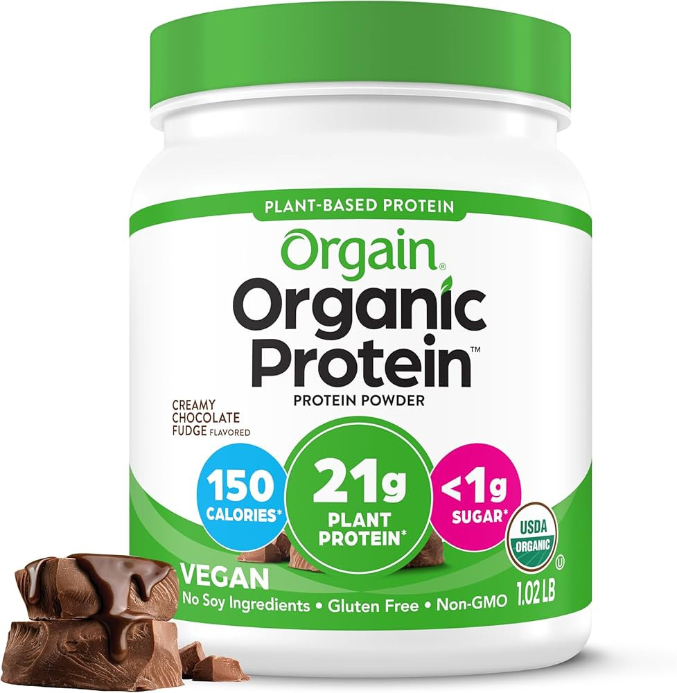 Orgain Organic Vegan Protein Powder, Creamy Chocolate Fudge - 21g Plant Protein, 7g Prebiotic Fib... | Amazon (US)