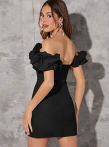 L'Amorae Off Shoulder Ruffle Wrap Hem Dress | SHEIN