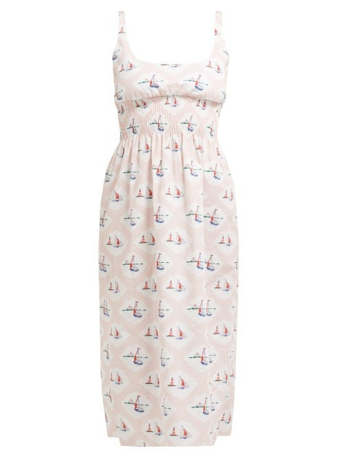Emilia Wickstead - Giovanna Boat-print Dress - Womens - Pink Print | Matches (US)