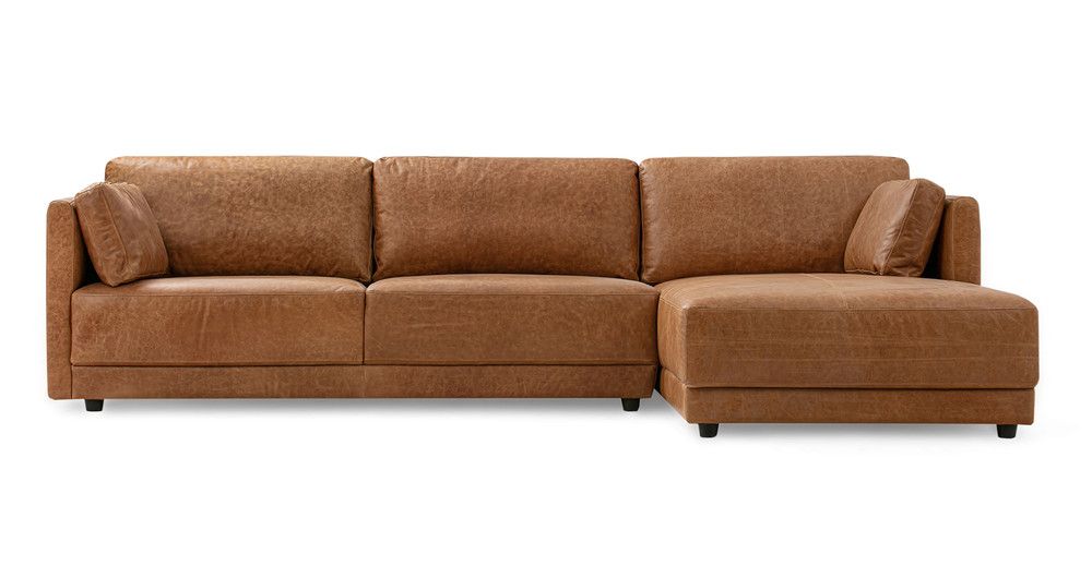 Domus 114" Leather Sofa Sectional Right, Chestnut | Kardiel
