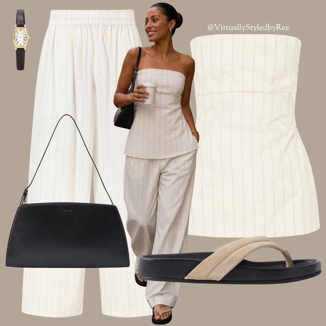 Neutral tones, elevated basics ✨🤍

Pinstripe top + matching wide leg trousers = the effortless “your girl actually got dressed today” look. Styled it with a black shoulder bag, suede sandals, and a vintage inspired watch for that quiet luxury finish.

Perfect for coffee runs, brunch, or transitioning into autumn with lightweight layers 🤎

#LTKuk #LTKeurope #LTKmodest