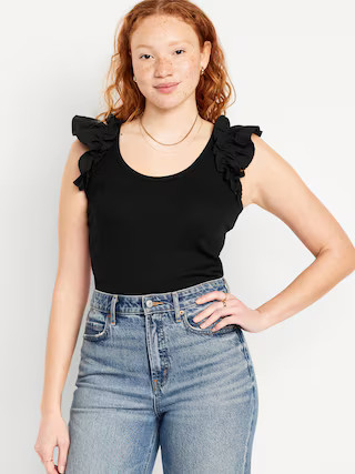 Ruffle-Trim Mixed Fabric Top | Old Navy (US)