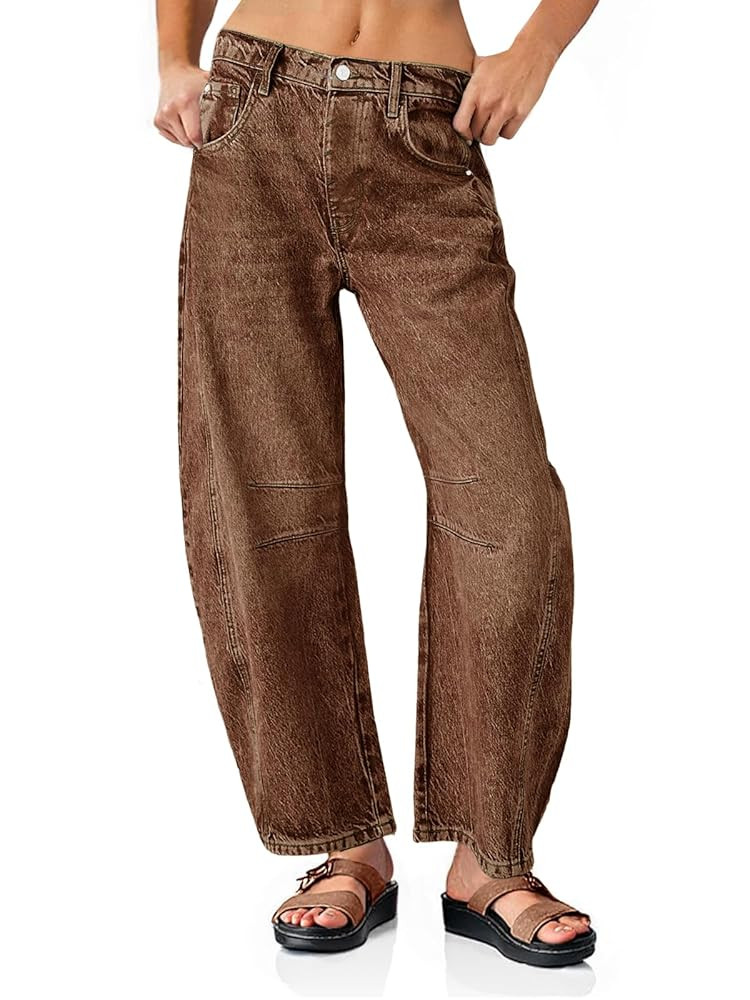 PLNOTME Women's Baggy Boyfriend Jeans Vintage Wide Leg Mid Rise Barrel Denim Ankle Pants | Amazon (US)
