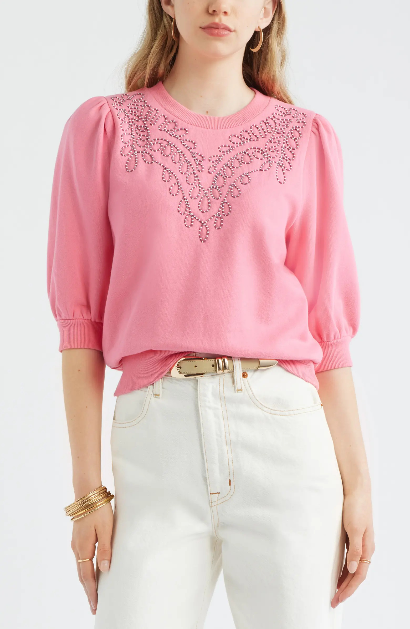 Treasure & Bond Embroidered Puff Sleeve Sweatshirt | Nordstrom | Nordstrom