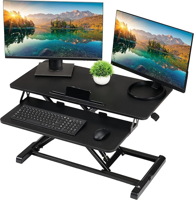TechOrbits Standing Desk Converter - 32 Inch Adjustable Sit to Stand Up Desk Workstation, Particl... | Amazon (US)